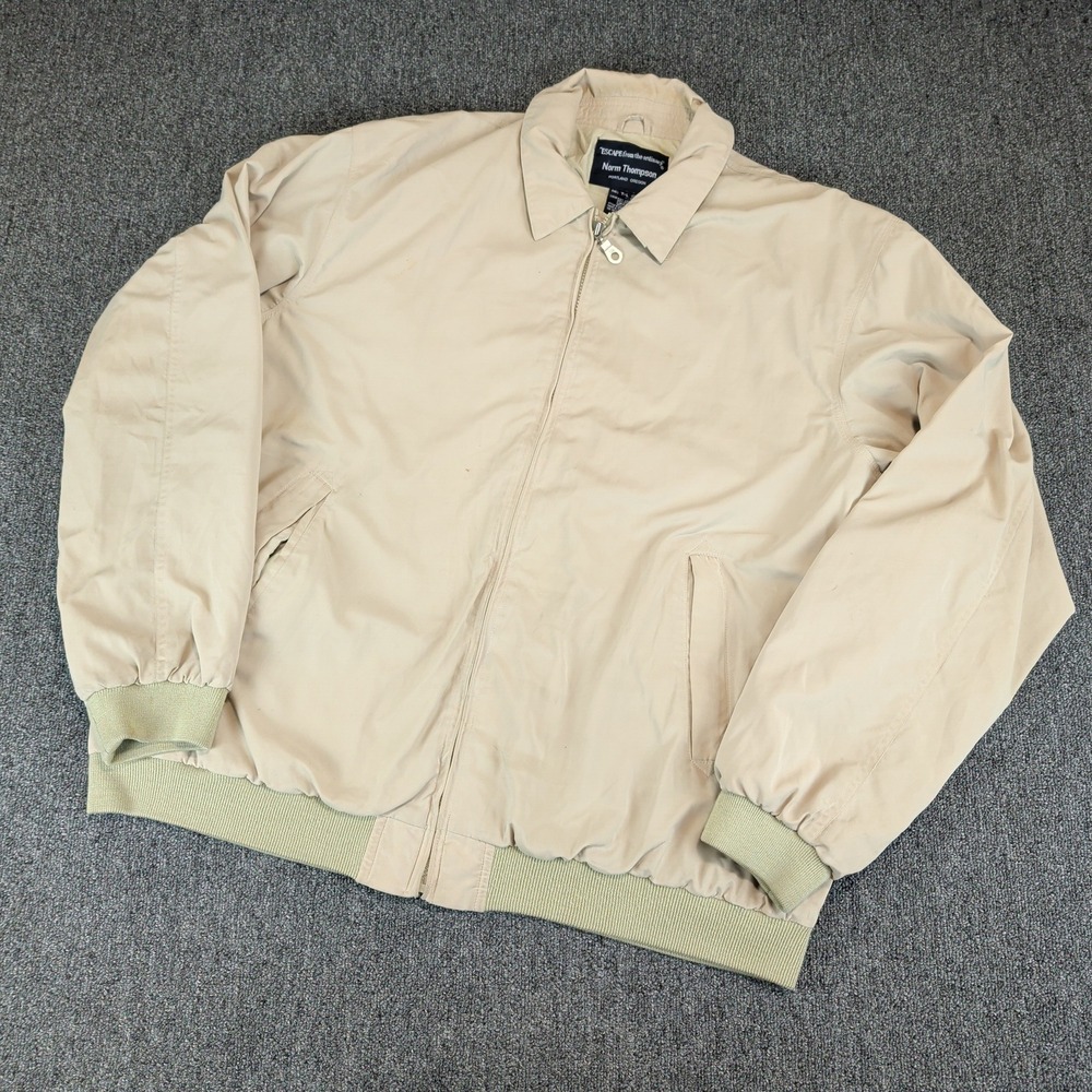Norm Thompson Men Bomber Jacket Large Tall Beige Polyester Cotton Harrington Zip